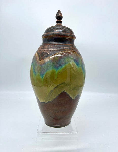 Tall Lidded Jar- Copper/Iron Lustre Flux