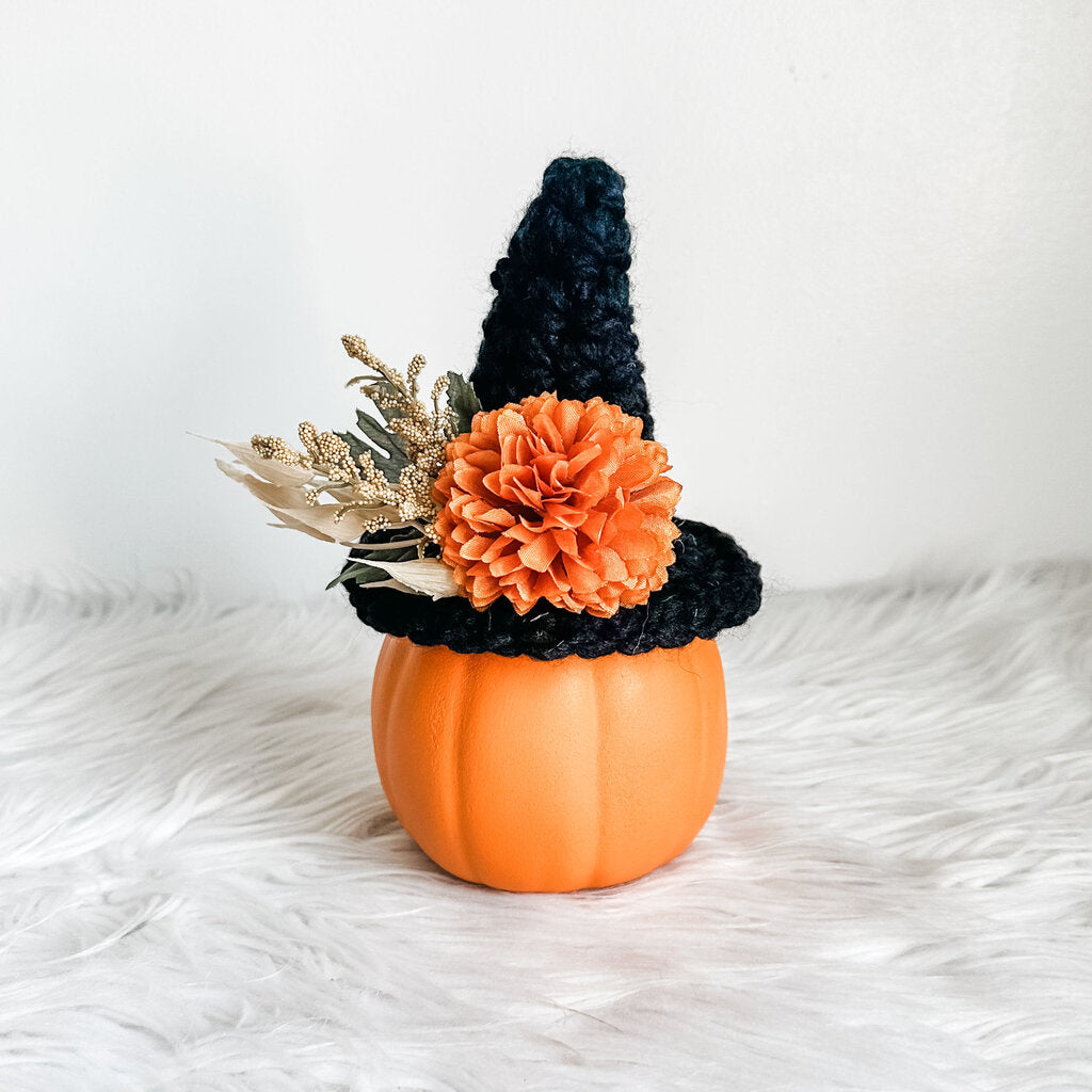 Faux Pumpkin with Crochet Witch Hat Style A