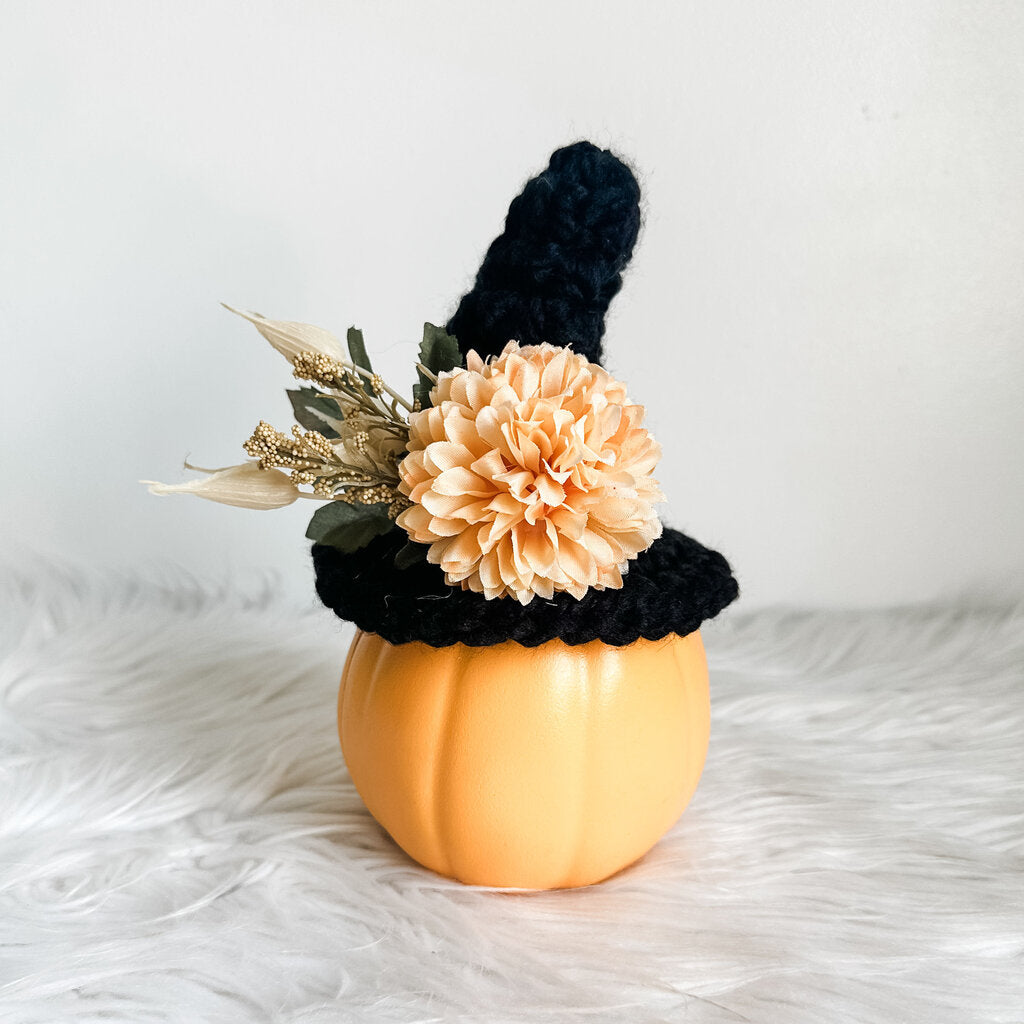 Faux Pumpkin with Crochet Witch Hat Style C