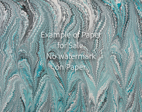 11 x 14 Original Hand-Marbled Paper - Teal, grey, white