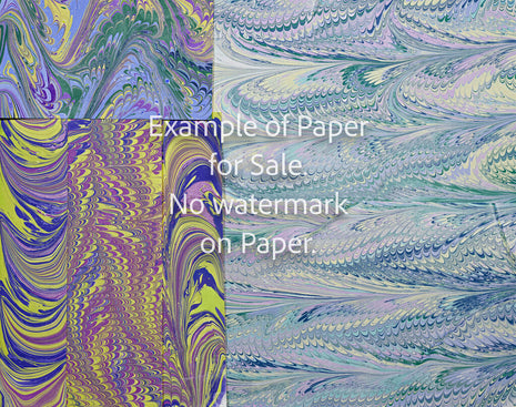 11 x 14 Patchwork Hand-Marbled Paper - teal lavender yellow green 2