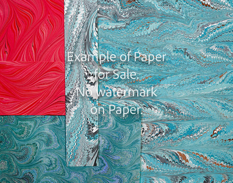 11 x 14 Patchwork Hand-Marbled Paper - teal red