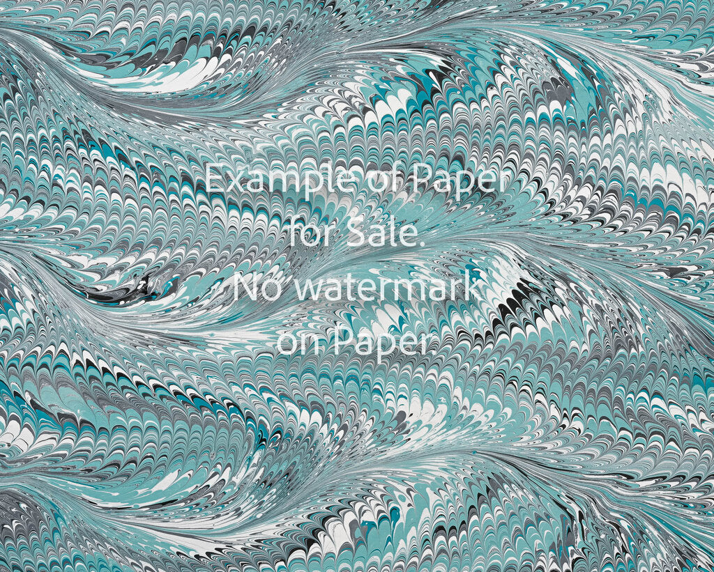 8 x 10 Original Hand-Marbled Paper - teal white grey 1