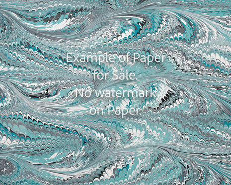 8 x 10 Original Hand-Marbled Paper - teal white grey 1