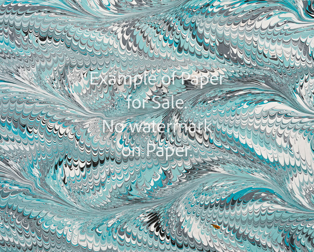 8 x 10 Original Hand-Marbled Paper - teal white grey 2