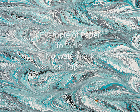 8 x 10 Original Hand-Marbled Paper - teal white grey 2