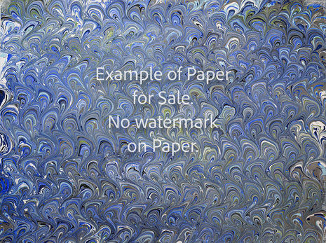 18 x 24 Original Hand-Marbled Paper - Blue grey Loopy pattern