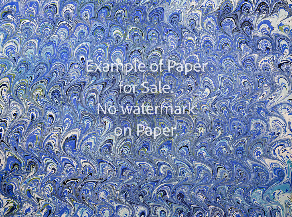 18 x 24 Original Hand-Marbled Paper - blue and white Loopy pattern