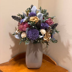 Tall Gray Vase filled with Pink, Purple and White Sola Wood Flowers - view 4