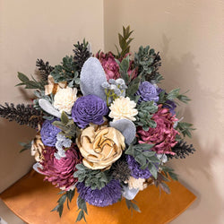 Tall Gray Vase filled with Pink, Purple and White Sola Wood Flowers - view 3