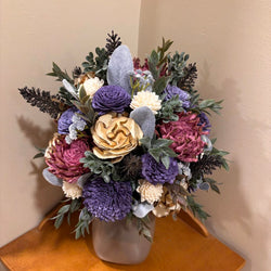 Tall Gray Vase filled with Pink, Purple and White Sola Wood Flowers - view 5
