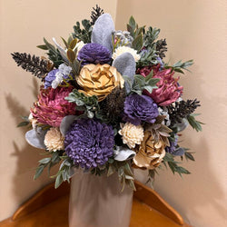 Tall Gray Vase filled with Pink, Purple and White Sola Wood Flowers - view 6