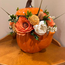 Pumpkin Tea Pot Filled with Sola Wood Flowers - view 5