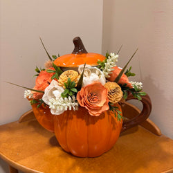 Pumpkin Tea Pot Filled with Sola Wood Flowers - view 6