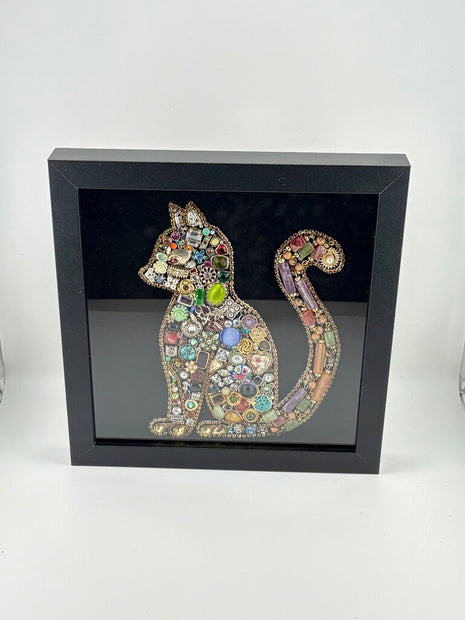 LARGE CAT in 8in black sb (lots of vtg jewelry)