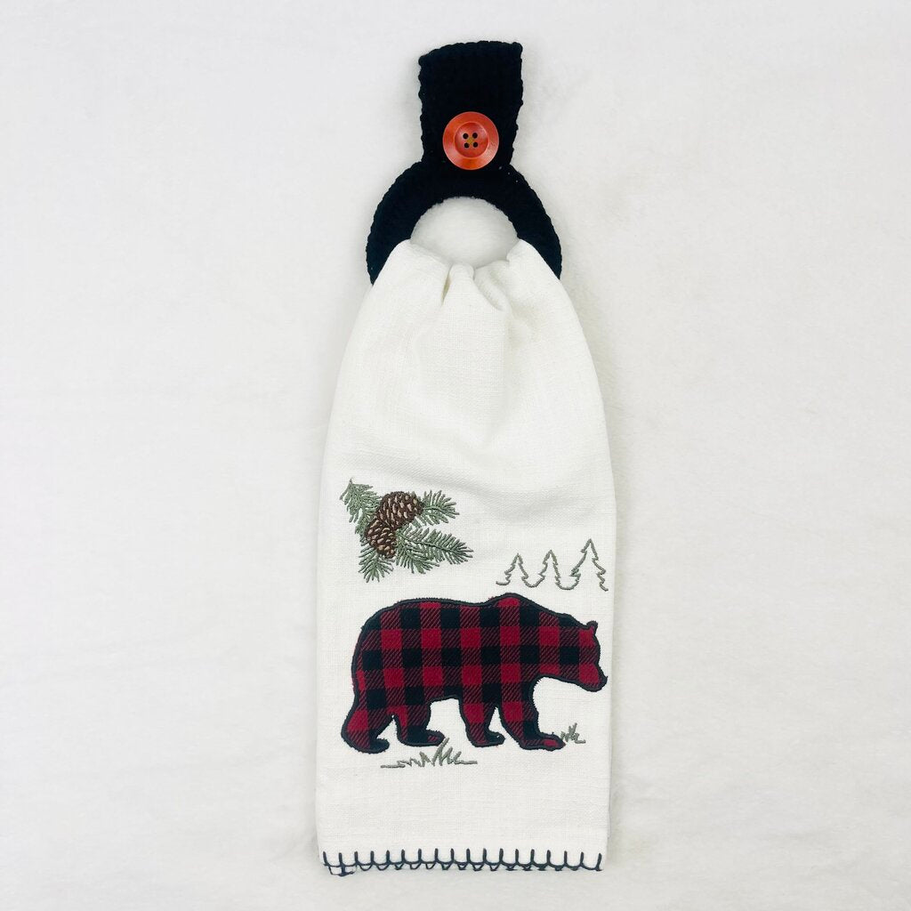 Hanging Towel Set - Bear with Red Buffalo Plaid