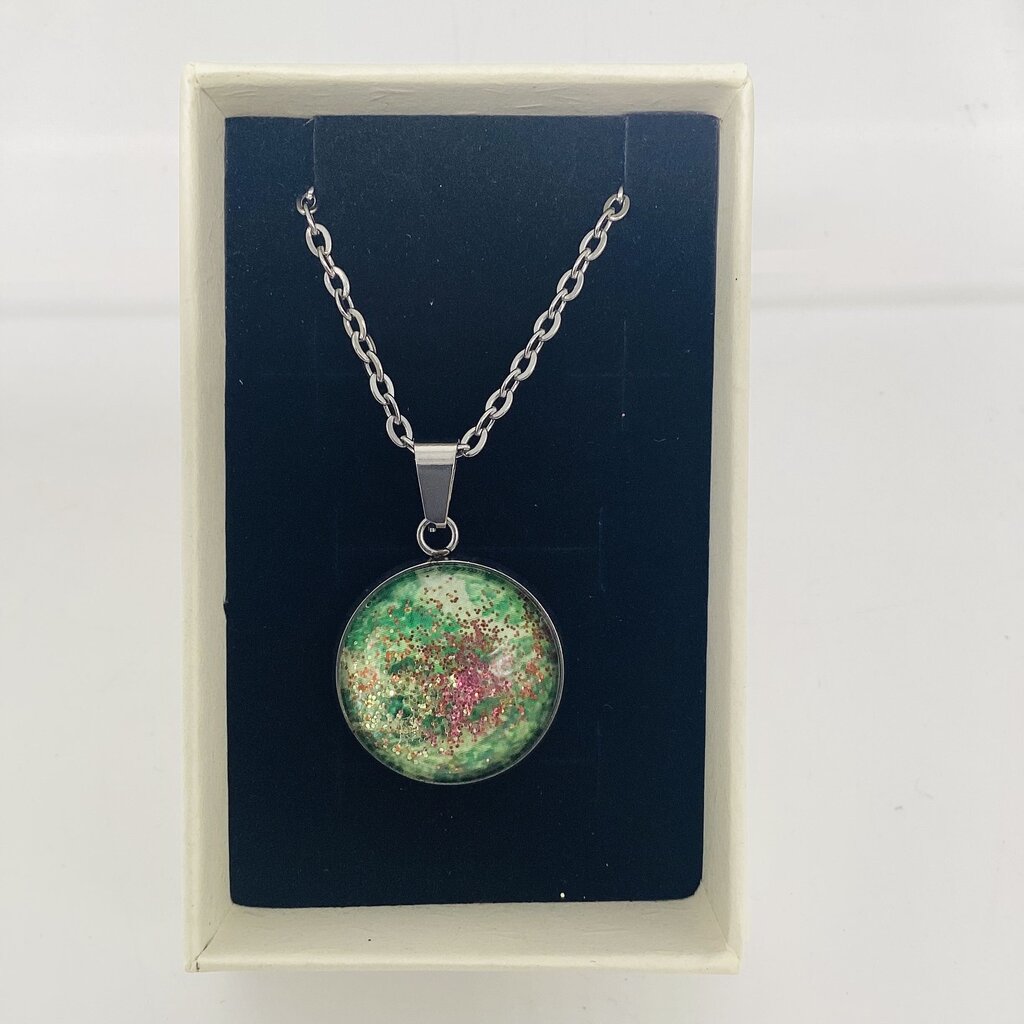 16" Necklace- Green/Yellow w/orange glitter