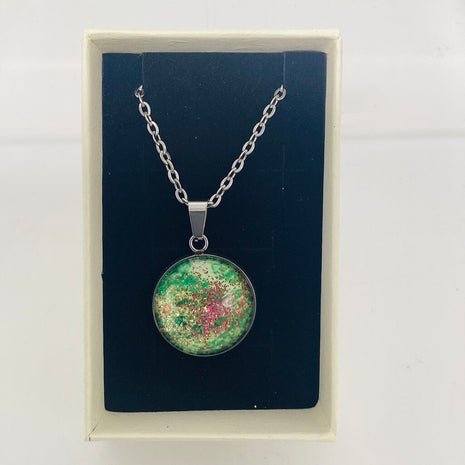16" Necklace- Green/Yellow w/orange glitter
