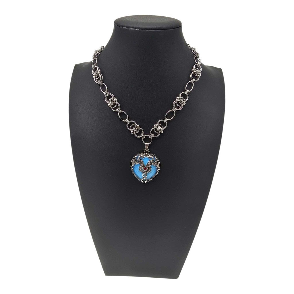 Opalite Dragon Heart Stainless Steel Helm Weave Necklace
