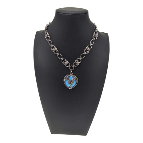 Opalite Dragon Heart Stainless Steel Helm Weave Necklace