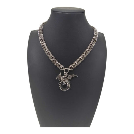 Black Agate Dragon Stainless Steel HP 4-1 Weave Necklace