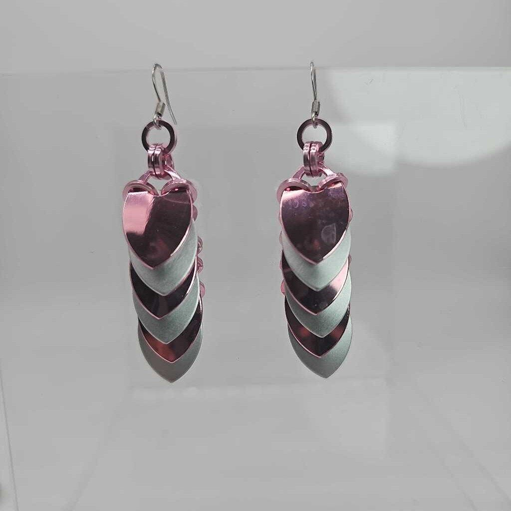 Pink Silver Scale Earrings Surgical Steel Ear Wires