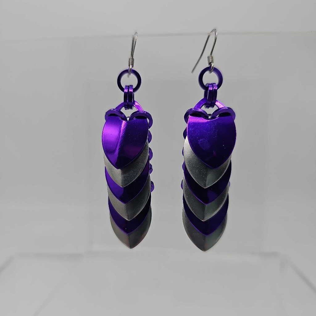 Purple Silver Scale Earrings Surgical Steel Ear Wires