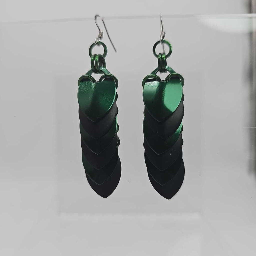 Green Black Scale Earrings Surgical Steel Ear Wires