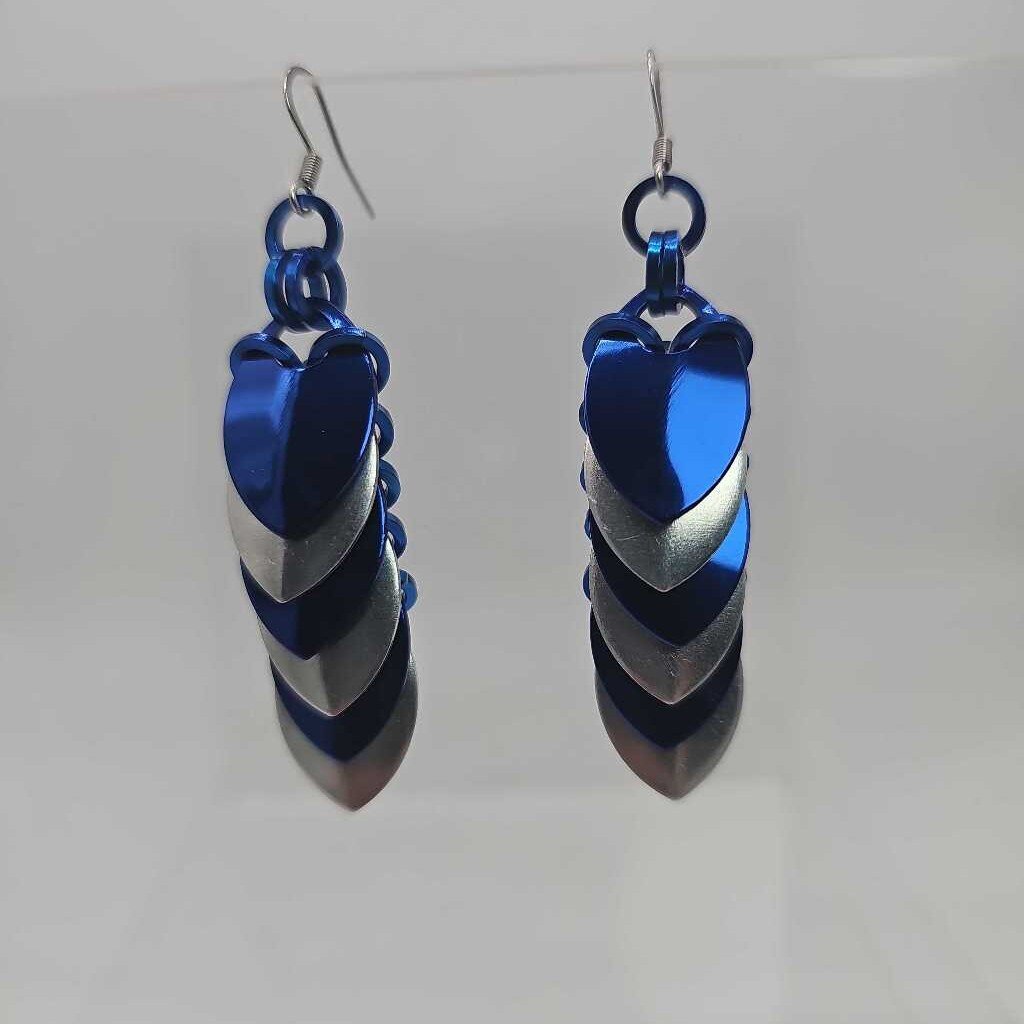 Blue Silver Scale Earrings Surgical Steel Ear Wires