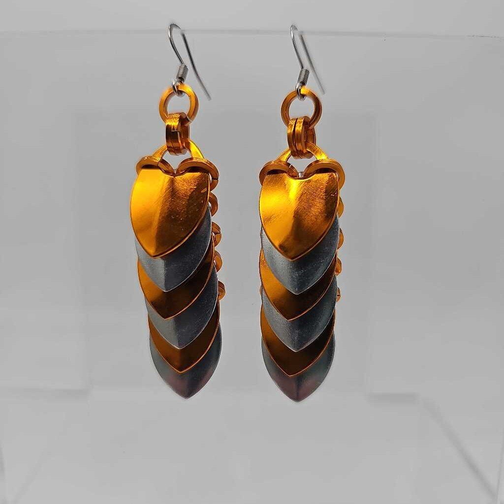 Orange Silver Scale Earrings Surgical Steel Ear Wires