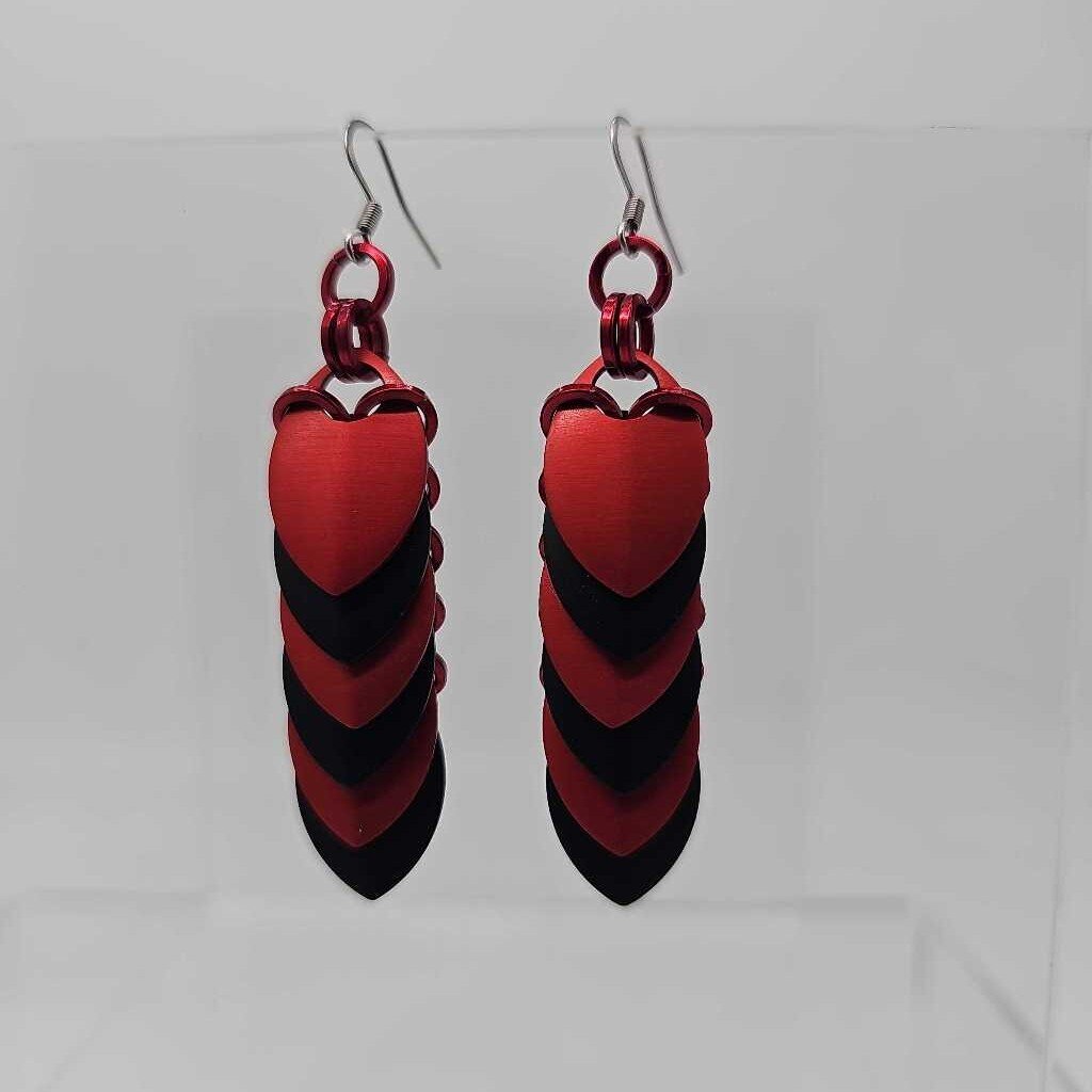 Red Black Scale Earrings Surgical Steel Ear Wires
