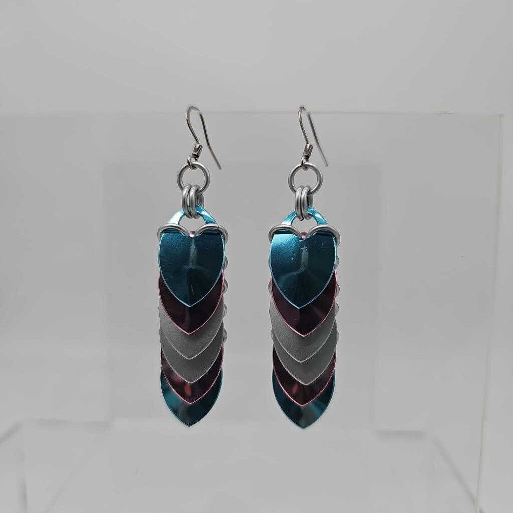 Blue Pink Silver Scale Earrings Surgical Steel Ear Wires
