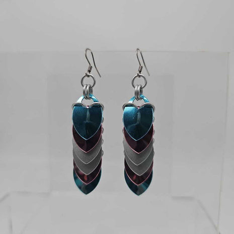 Blue Pink Silver Scale Earrings Surgical Steel Ear Wires