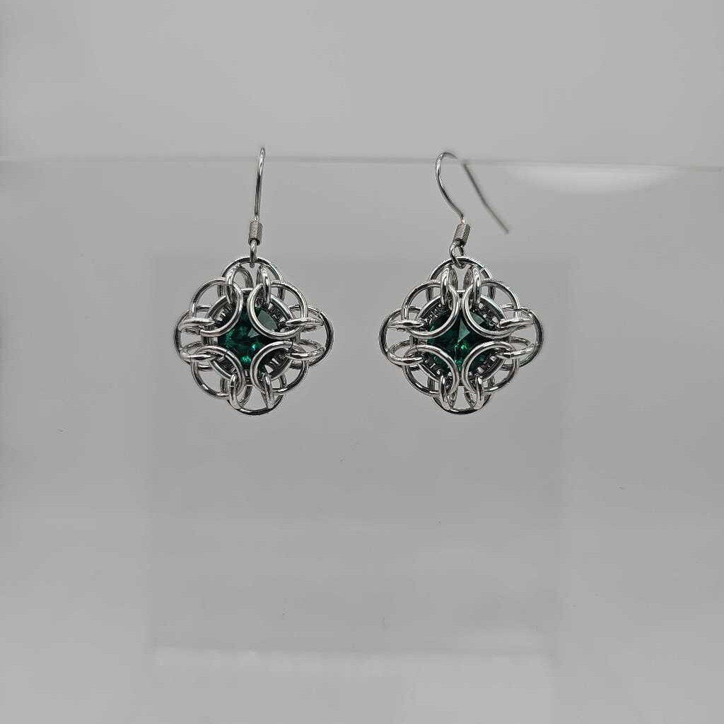Emerald Green Silver Oriana Earrings Surgical Steel Ear Wires