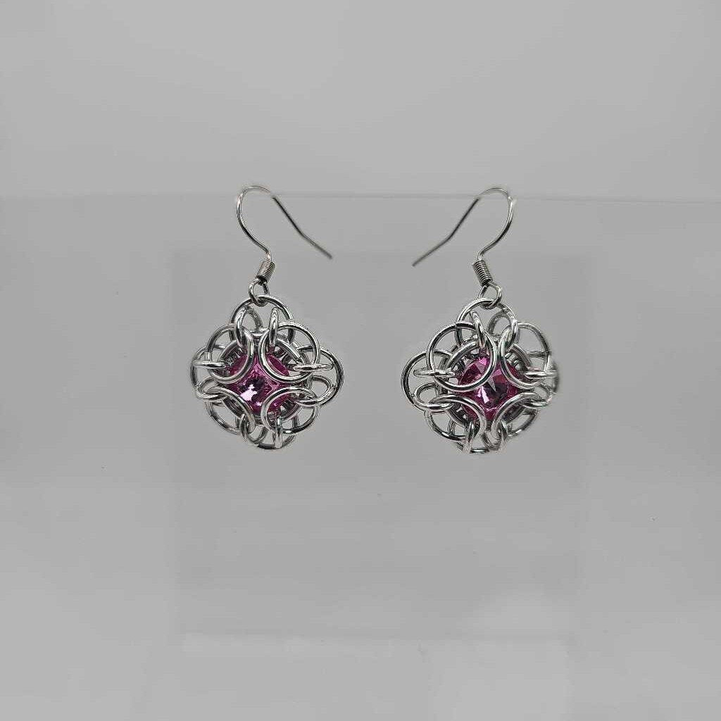 Rose Pink Silver Oriana Earrings Surgical Steel Ear Wires