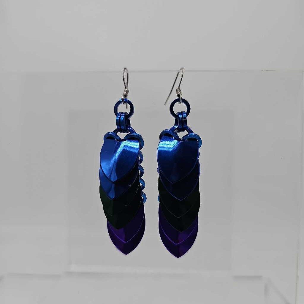 Blue Green Purple Scale Earrings Surgical Steel Ear Wires