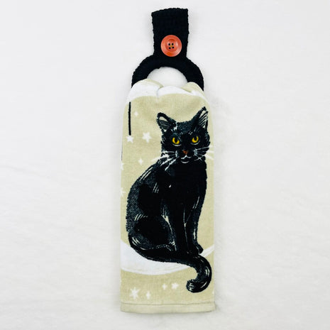 Hanging Towel Set - Black Cat with Crescent Moon (cream background)