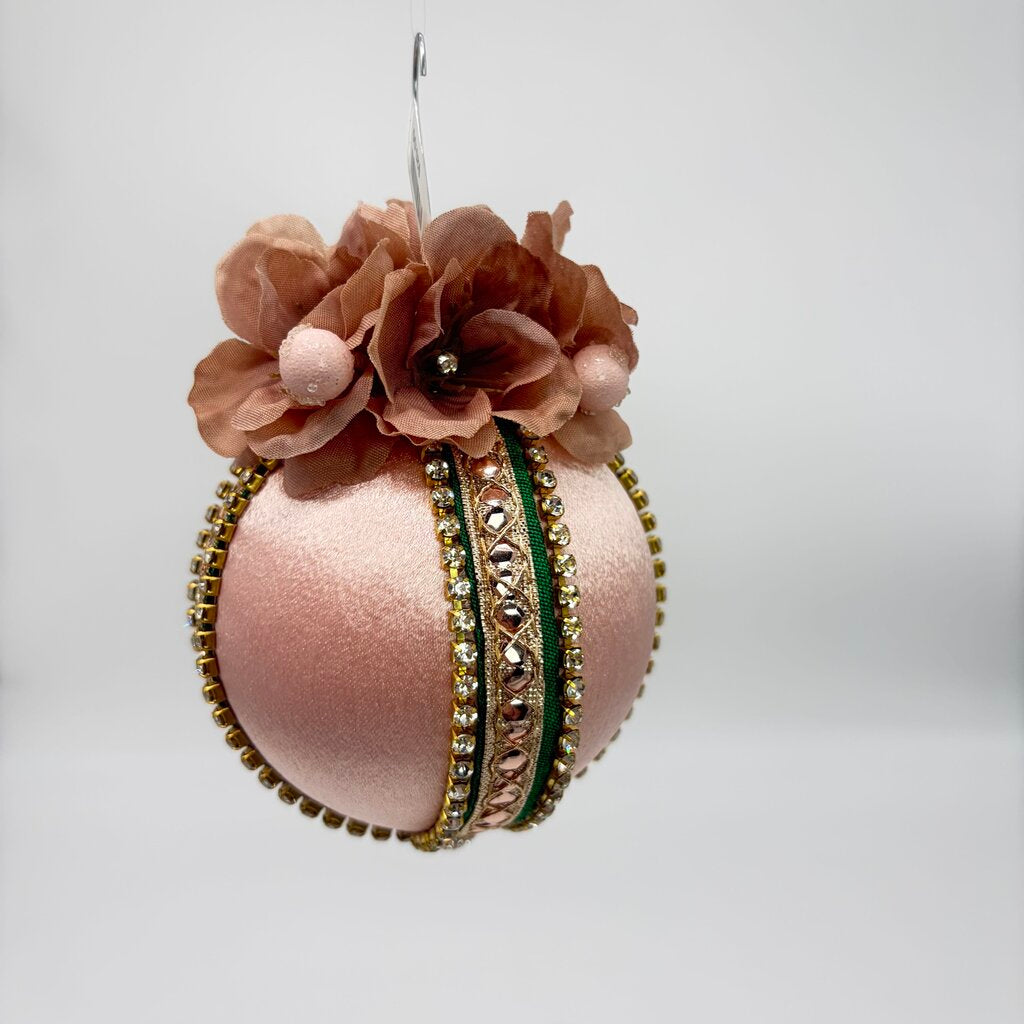 Rose gold and green Floral sparkle Hanging ornament/bauble