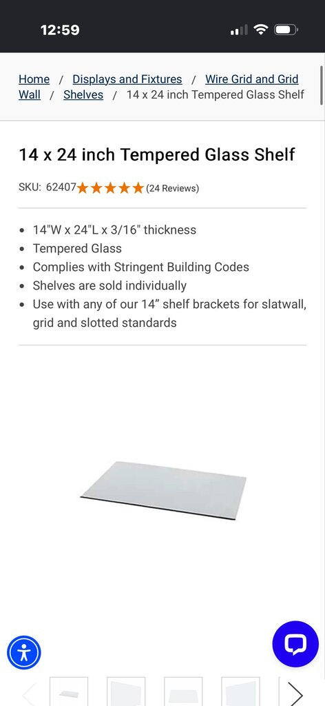 box of 14"x2' glass shelves