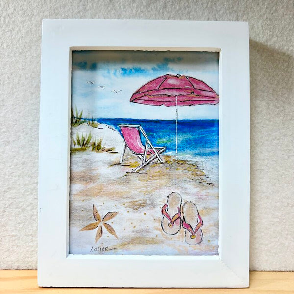 Pink beach mini watercolor prints