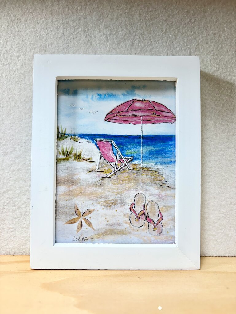 Pink beach mini watercolor prints