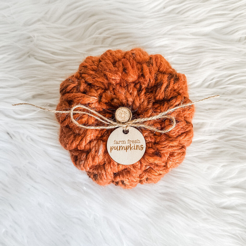 Small Feather Stitch Pumpkin in Autumn Leaves with Farm Fresh Pumpkins Tag