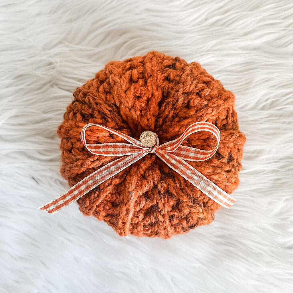 Large Crochet Pumpkin accented with Orange Checkered Ribbon Bow