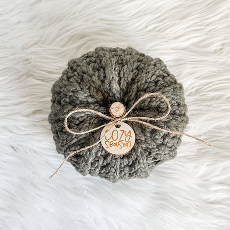 Large Crochet Pumpkin accented with jute Twine and Cozy Season Tag