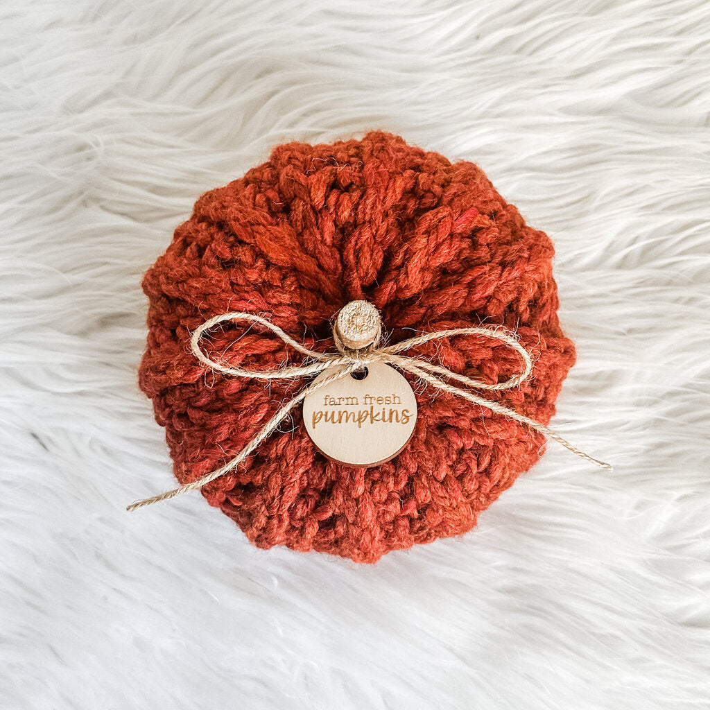 Large Crochet Pumpkin accented with jute Twine and Farm Fresh Pumpkins Tag