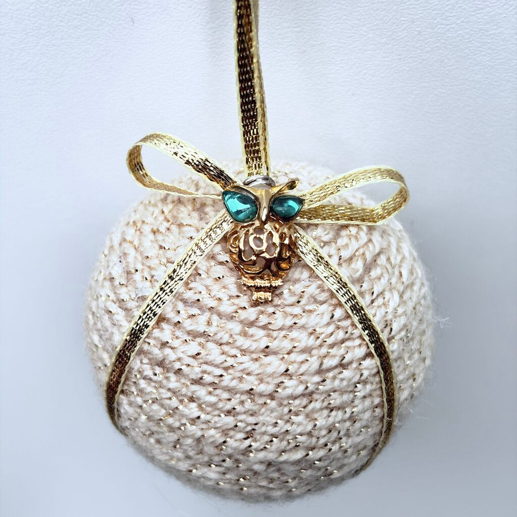 Gold owl mini crocheted ornament