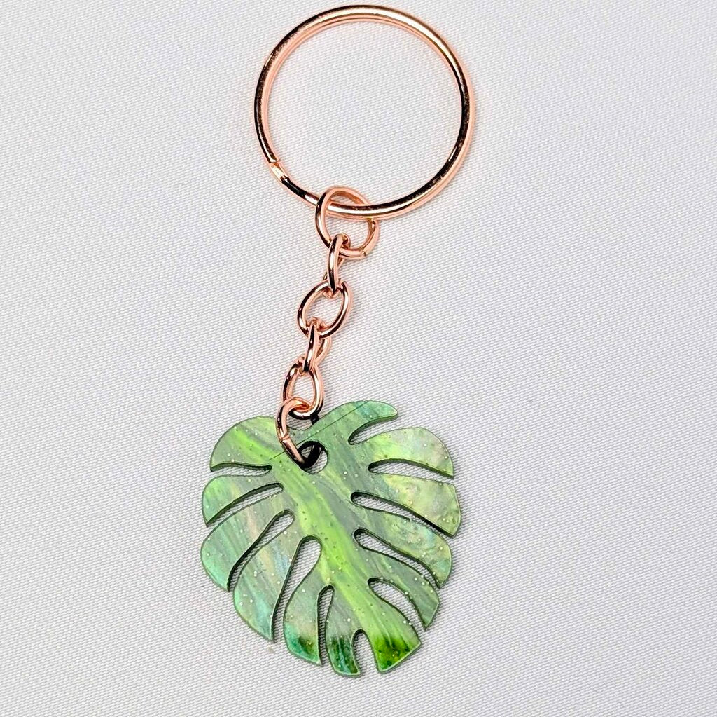 Monstera Leaf Keychain Rose Gold Keyring