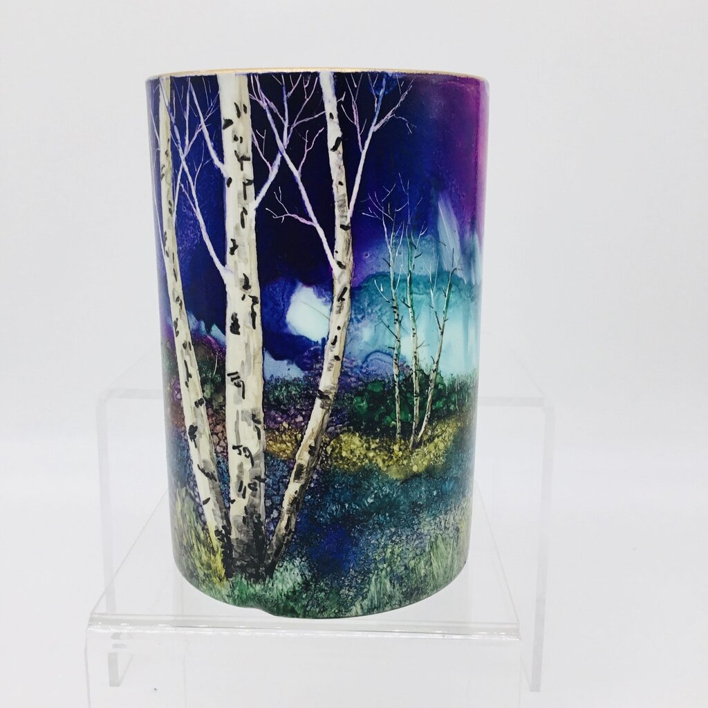 6.5" Ceramic Vase- AuraBorealis w/Birches