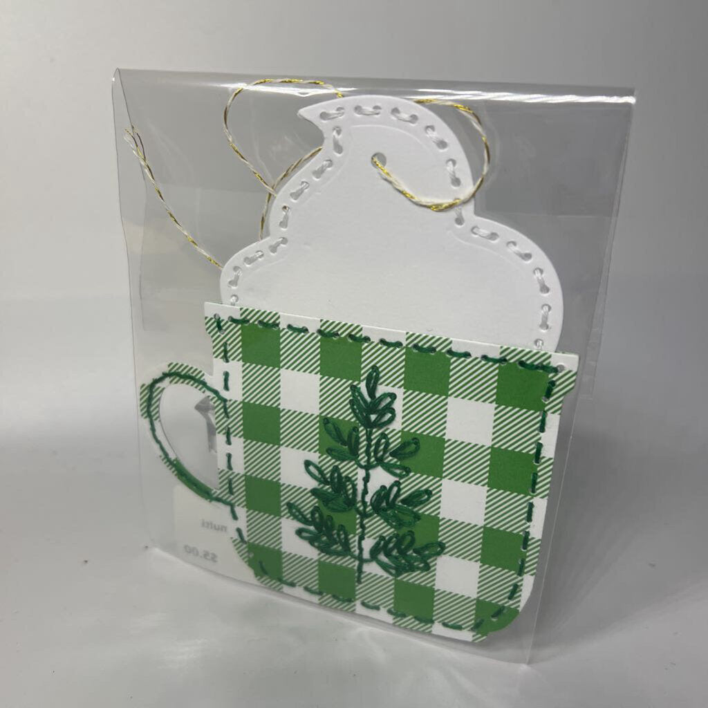 Embroidered mug gift tag