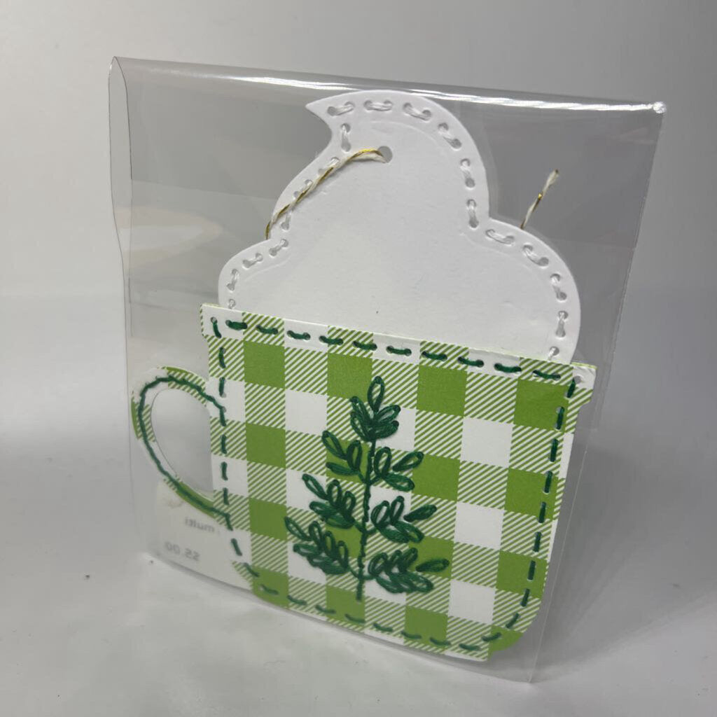 Embroidered mug gift tag